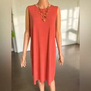 Eileen Fischer Dress Sleeveless Jersey Midi Coral/Orange Size Large